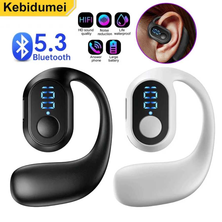 Bluetooth 5,3 наушники с крючком для ушей, беспроводные наушники со светодиодным дисплеем, HD микрофон для вызова, объемный звук, наушники Hi-Fi стерео игровая гарнитура Портативное аудио и видео