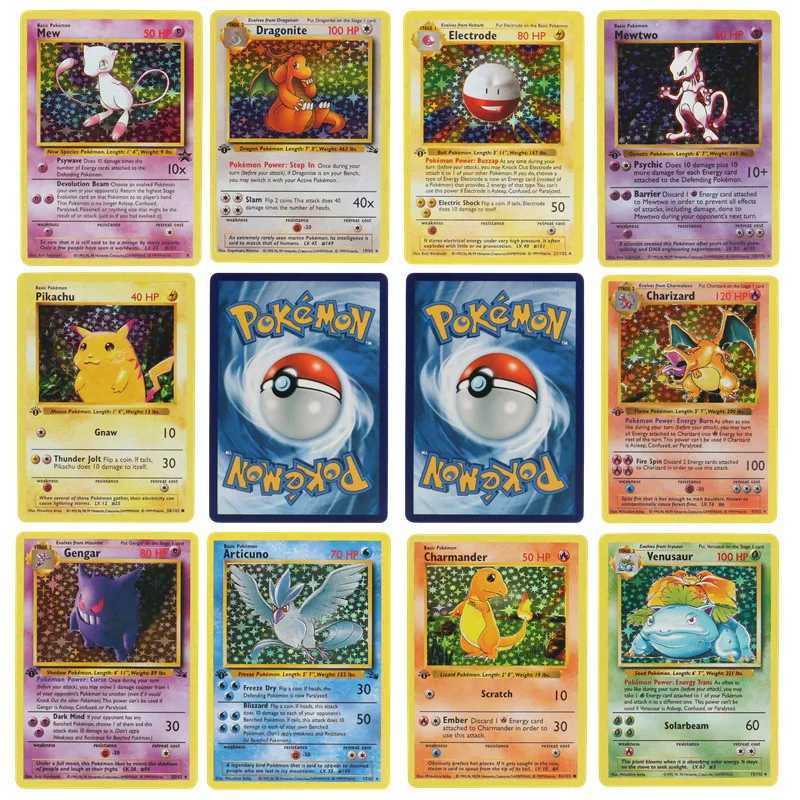 151 шт., 1996 г., карта Pok&eacute;mon первого поколения, Чаризард Пикачу Mewtwo Blastoise, коллекционные карты, игрушки, английская версия, французская версия Хобби и коллекционирование