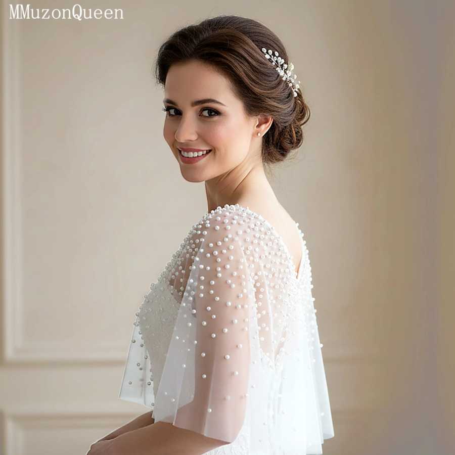Фотография №1 товара Жакет-накидка TOPQUEEN для свадебного платья, ультратонкий жакет с жемчугом, белая