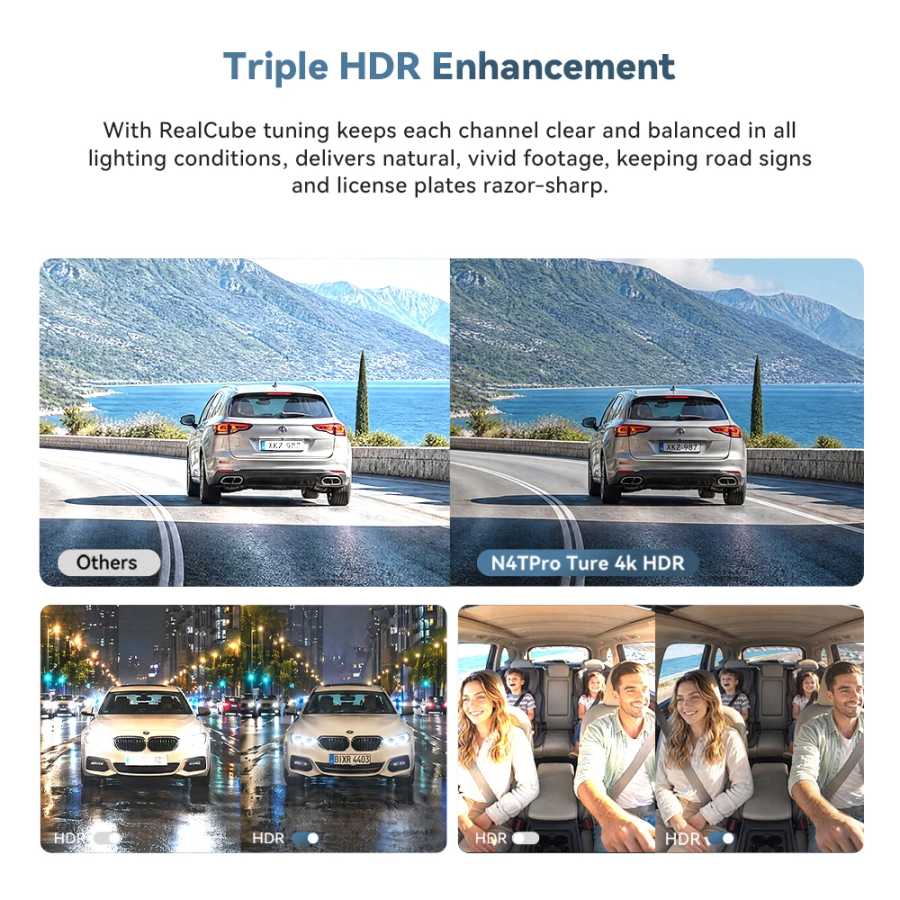 Фотография №2 товара Новинка: Видеорегистратор DDPAI N4T Pro, 3-канальный, HDR, 4K+1080P+1080P, передняя, задняя
