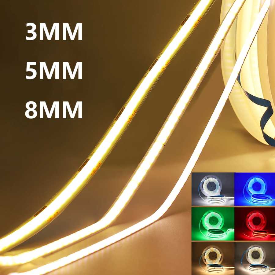 3 мм 5 мм 8 мм PCB COB Светодиодная лента 5 В 12 В 24 В 320 светодиодов/м Высокая яркость Гибкая лента Теплый натуральный белый красный зеленый синий 0,5 м 5 м Светодиодная подсветка