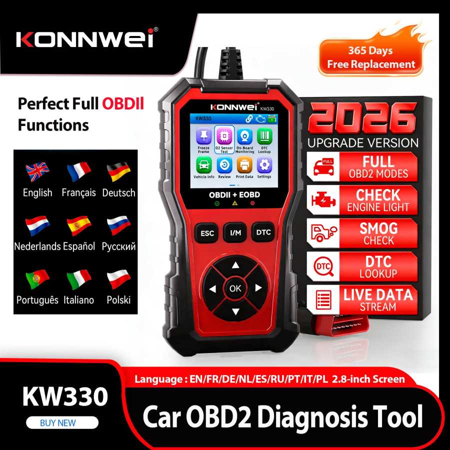 Диагностический сканер KONNWEI KW330 OBD2 для автомобилей, тестер неисправностей двигателя и аккумулятора, поиск кодов неисправностей, отображение данных в реальном времени, инструмент для диагностики OBD Инструмент для ремонта автомобилей