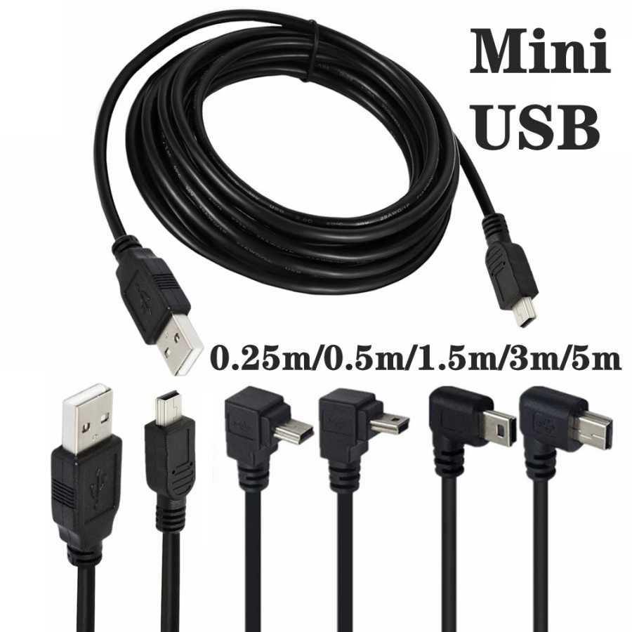 90-градусный мини-USB 5-контактный к USB-зарядному устройству для быстрых данных, короткий кабель 1 м, 3 м, 5 м для MP3, MP4-плеер, автомобильный видеорегистратор, GPS, цифровая камера HD Smart TV Аксессуары и запчасти