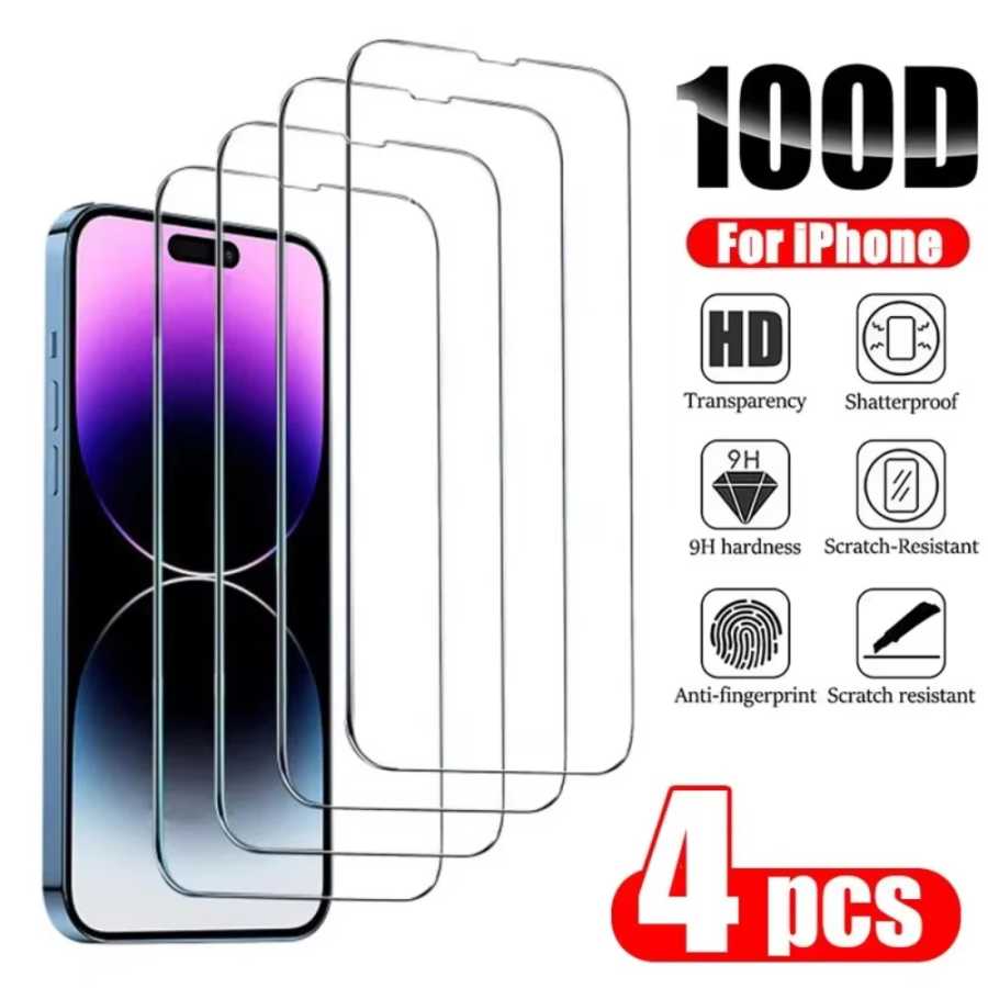 Защитное стекло для iPhone 17, 16 Pro, 18, 15, 14, 13, 12, 11, XR, X, XS Max, 7, 8 Plus, 12, 13 Mini (1-4 шт.) Защитная пленка для мобильного телефона