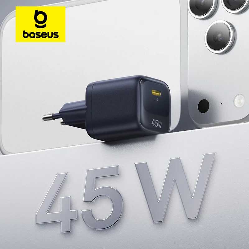 Зарядное устройство Baseus 45W GaN для iPhone 17 16 15 Pro Max, Samsung Galaxy, быстрое зарядное устройство для телефона, портативное зарядное устройство USB-C, зарядное устройство PD Аксессуары для мобильных телефонов