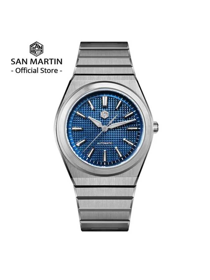 Мужские спортивные часы San Martin 39 мм класса люкс с вафельным циферблатом, интегрированным браслетом, автоматическим механическим механизмом Miyota 90S5 и прозрачной задней крышкой SN0152 Мужские часы
