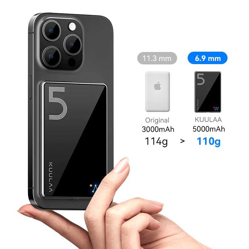 Фотография №5 товара Магнитный Power Bank KUULAA 5000 мАч, беспроводное магнитное зарядное устройство