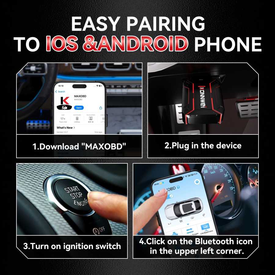 Фотография №3 товара Диагностический сканер KONNWEI MAXOBD Full System OBD2 с Bluetooth 5.2,