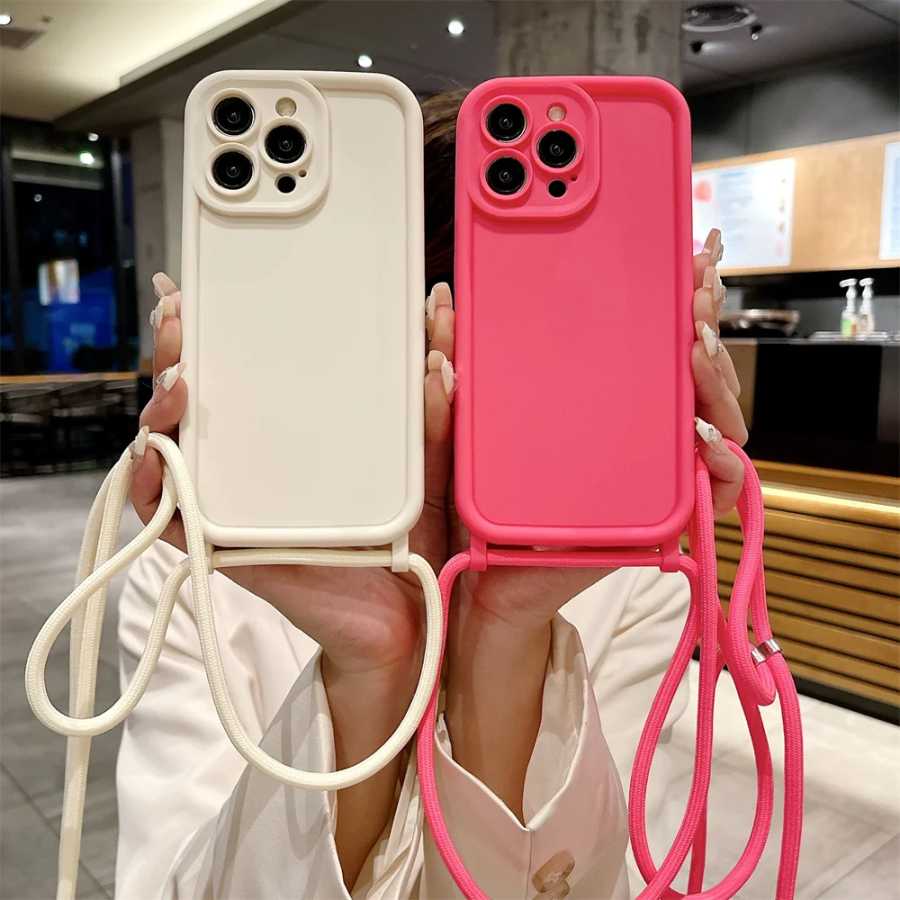 Чехол для телефона с регулируемым ремешком-шнурком через плечо для iPhone 14, 13, 15, 16 Pro Max, 17 Air, 16E, 12, 11, X, XS, 8 Plus, SE2022 &ndash; Мягкий чехол-накладка Чехлы и чехлы для мобильных телефонов
