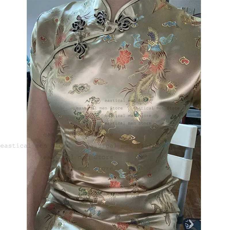 Элегантное жаккардовое платье Cheongsam, модное женское платье в китайском стиле Y2K, сексуальное короткое Ципао размера плюс 3Xl 5Xl 6Xl Chesongams Slim Vestidos Этническая одежда
