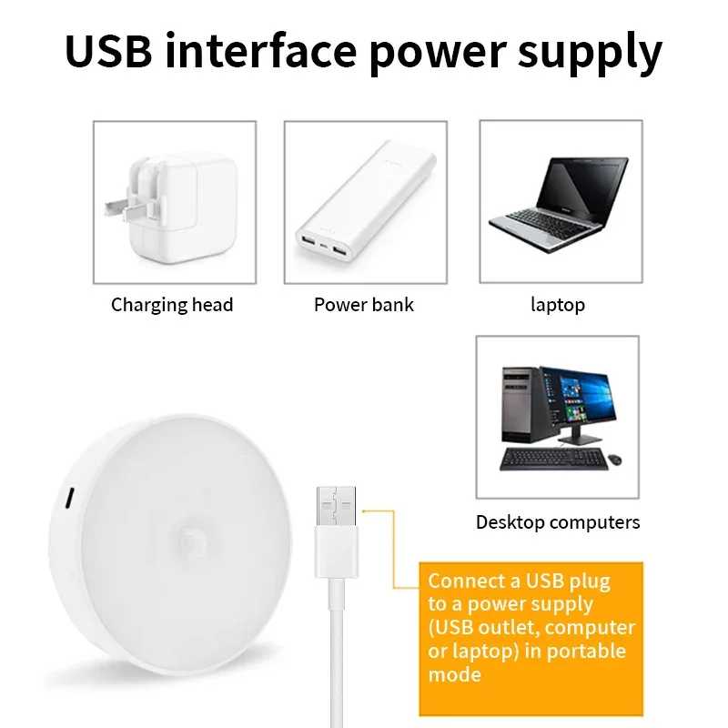 Фотография №5 товара 3 шт. светодиодный датчик движения, ночник, USB перезаряжаемый ночник для