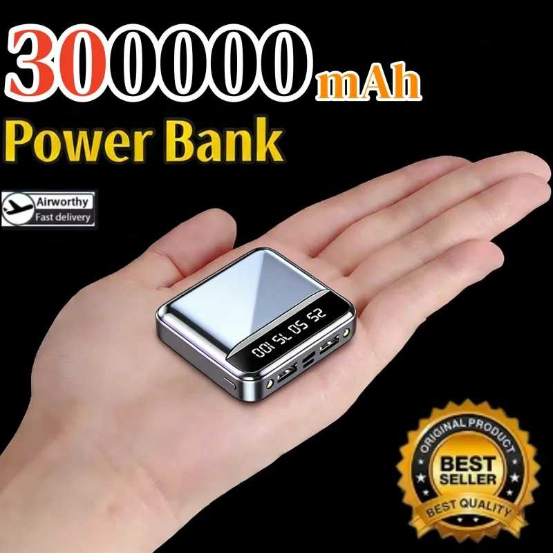 Портативный мини-аккумулятор 300000 мАч с зеркальным экраном и LED-дисплеем, внешний аккумулятор для iPhone, Xiaomi, Huawei, Samsung Аксессуары для мобильных телефонов