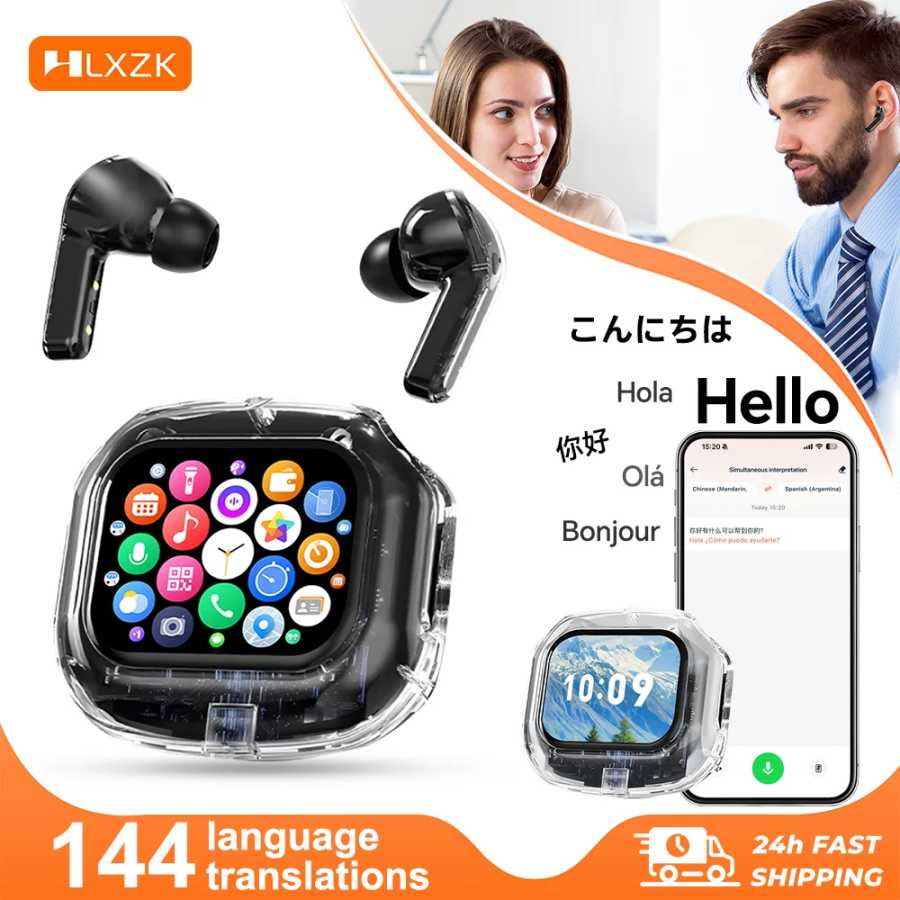 HLXZK 01 Bluetooth V5.4 Наушники AI-переводчик Наушники OWS ЖК-сенсорный экран Спортивные беспроводные наушники HD Стереозвук Longlife Портативное аудио и видео