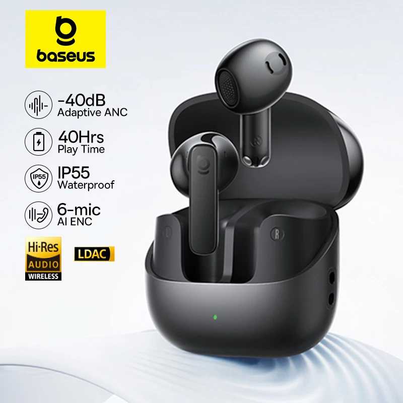 Baseus Bass BS1 NC Полуоткрытые беспроводные наушники Bluetooth 6.0 Адаптивные наушники ANC в реальном времени LDAC Hi-Res Audio 6-Mics AI ENC IP55 наушники беспроводные baseus Портативное аудио и видео