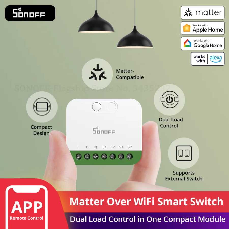 SONOFF MINI-2GS MINI DUO 2-Gang Matter через Wi-Fi, умный переключатель, двойное управление нагрузкой, съемный релейный режим, совместимый с Alexa Apple Home 
