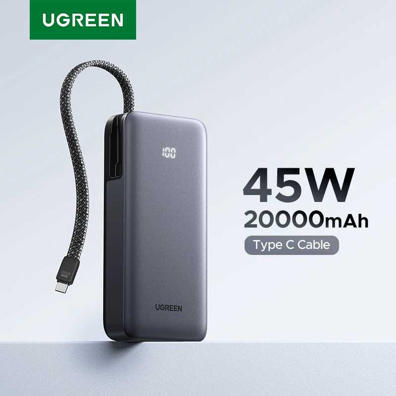 UGREEN 45 Вт 20000 мАч Встроенный кабель типа C Power Bank для Samsung S25 Ultra PPS Быстрая зарядка аккумулятора Внешнее зарядное устройство Аксессуары для мобильных телефонов
