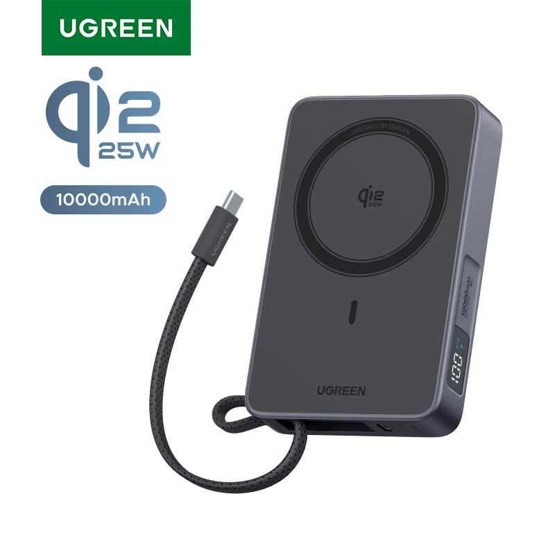 UGREEN Qi2.2 25W для MagSafe 30W Power Bank 10000 мАч с кабелем Type-C, внешний аккумулятор для iPhone 17 Pro Max Аксессуары для мобильных телефонов