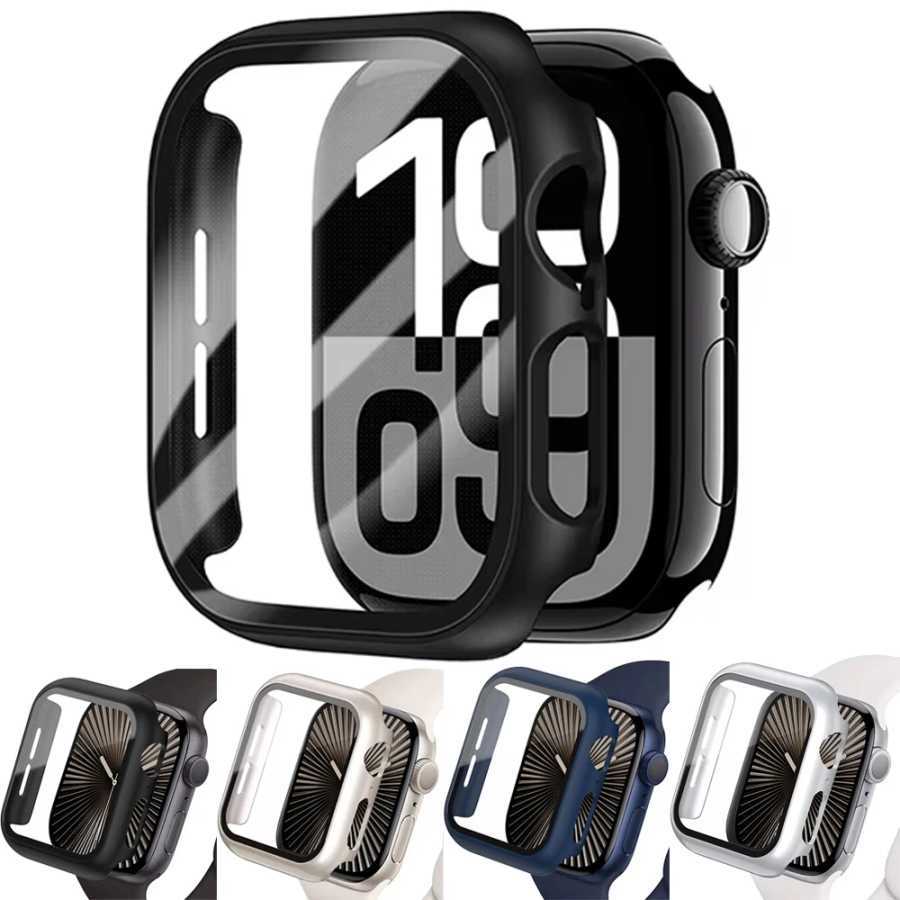 Закаленное стекло + чехол для Apple Watch 11 10 46 мм 42 мм Ultra 3 49 мм Защитная крышка для экрана iWatch 9 8 7 6 5 SE 45 мм 41 мм 44 мм Корпус Аксессуары для часов