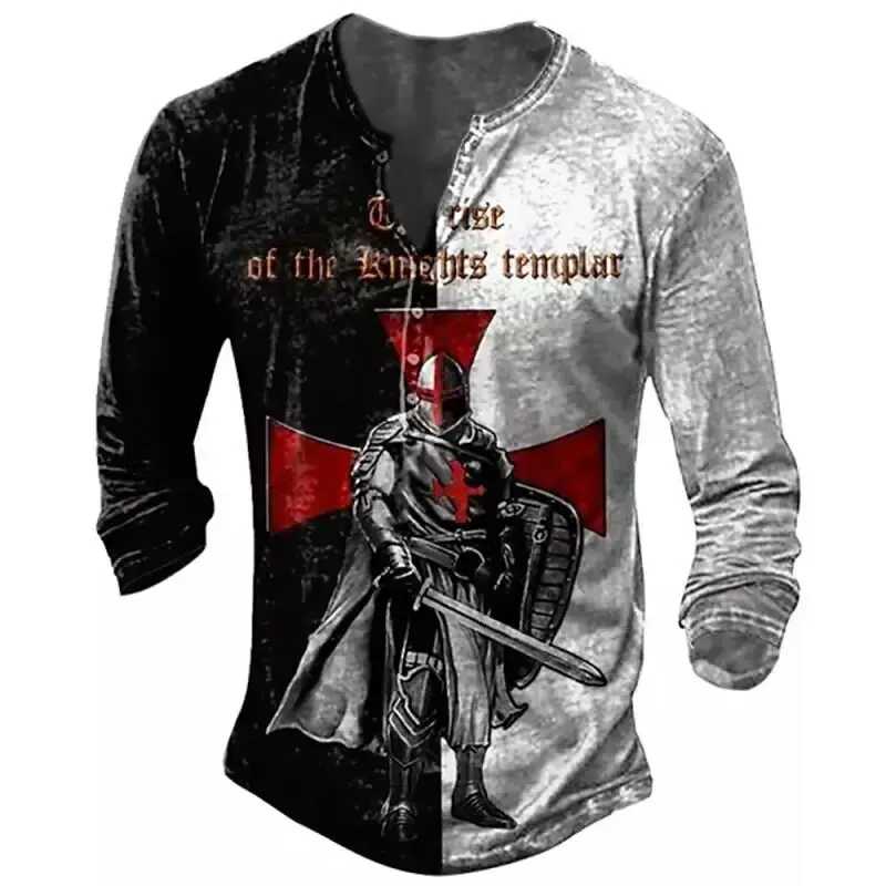 Фотография №1 товара Винтажная мужская футболка с v-образным вырезом Henley 3D Cross Long