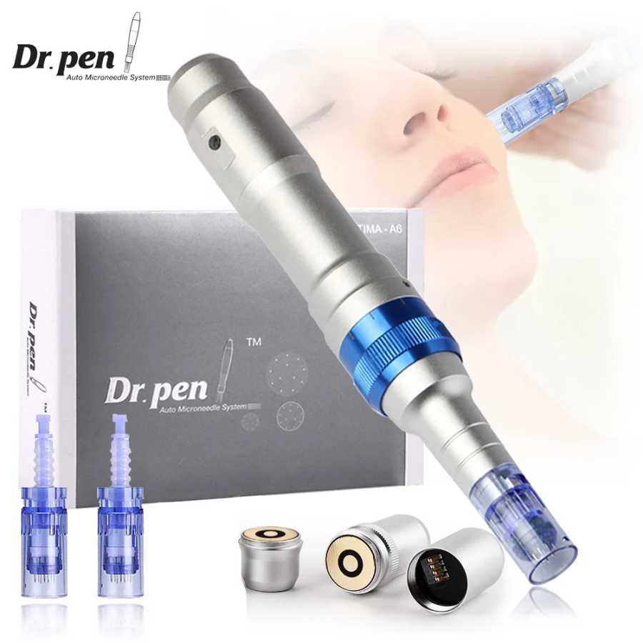 Новый профессиональный Dr Pen A6 Microneedling Derma Pen беспроводной электрический набор инструментов для ухода за кожей с 2 шт. 12-контактными картриджами иглами Косметологическое оборудование