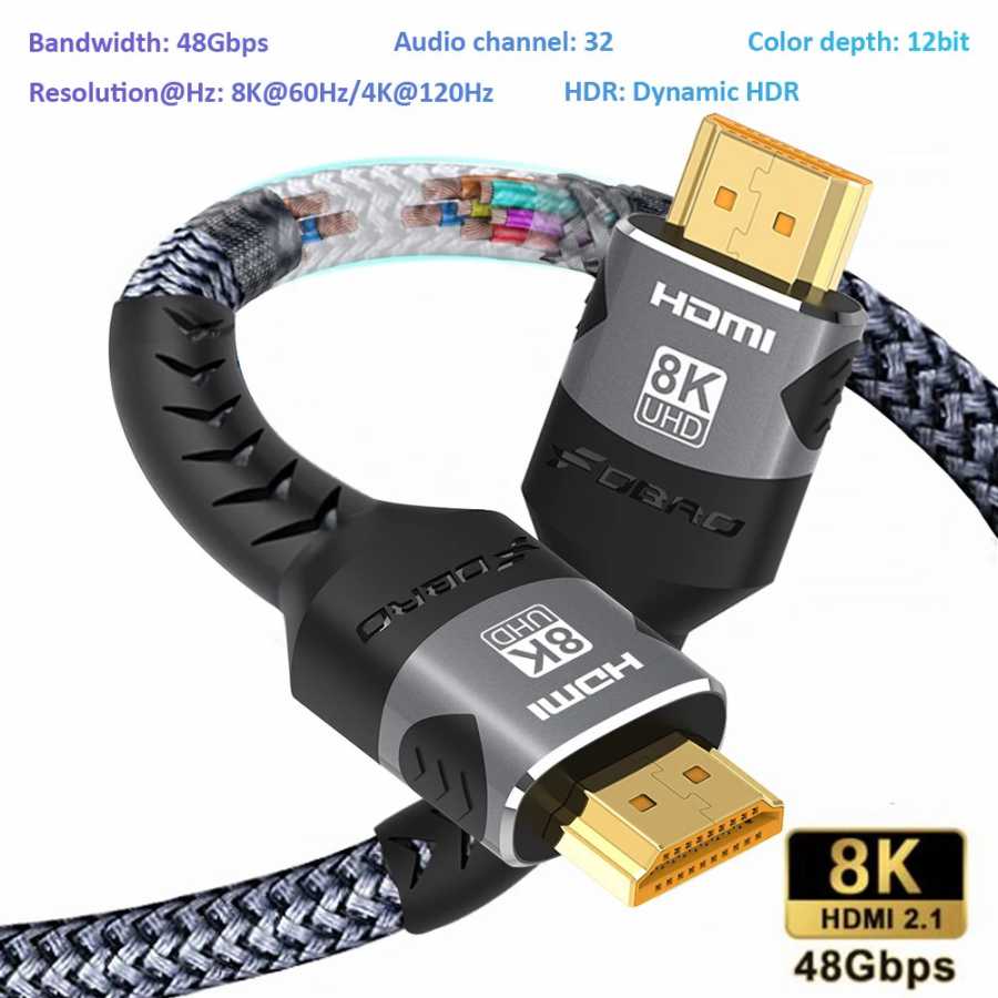 8K HDMI-совместимый кабель 4K при 120 Гц 8K при 60 Гц HDMI 2.1 Кабель 48 Гбит/с Адаптер для RTX 3080 eARC HDR Видеокабель ПК Ноутбук ТВ-приставка PS5 Аксессуары и запчасти