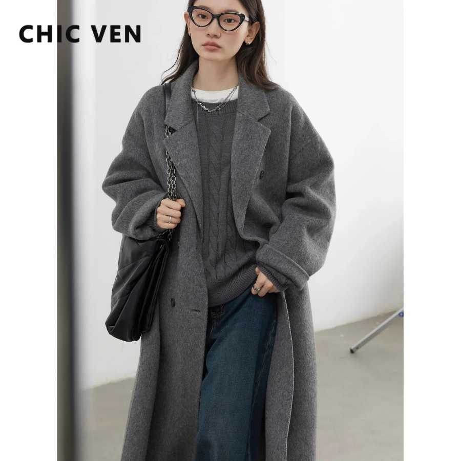 Женское шерстяное пальто CHIC VEN, двубортное, базовое, свободного кроя, повседневное, в стиле ретро, новое, длинное, двустороннее, осенне-зимнее 2026 Пальто и куртки