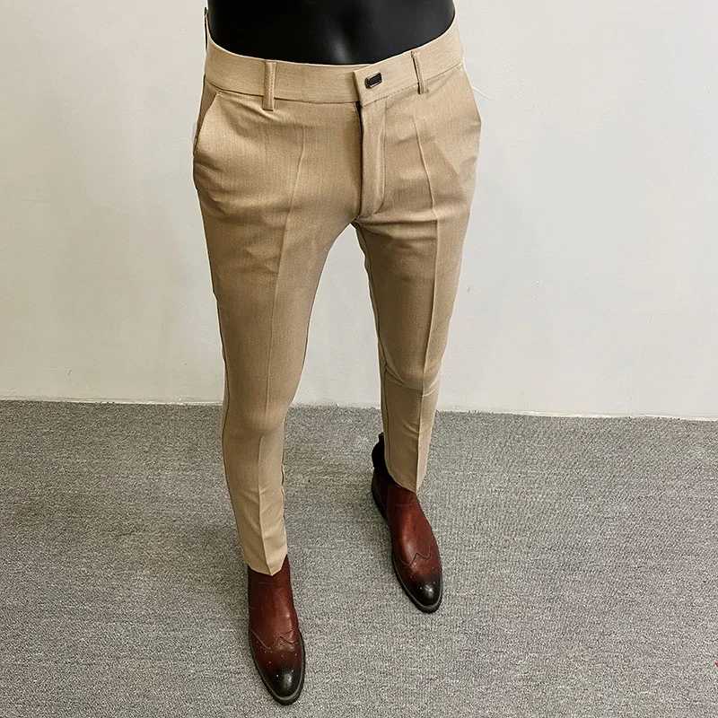 Мужской костюм Брюки Формальные брюки Pantalone Hombre Стрейч Тонкий однотонный повседневный костюм Брюки полной длины Модная новая мужская одежда Пиджаки и костюмы