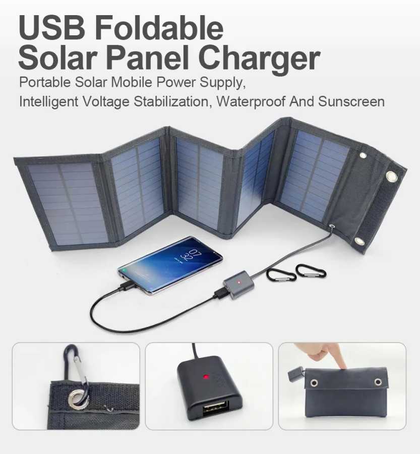 Фотография №5 товара Портативная складная солнечная панель USB, складные солнечные панели для путешествий,