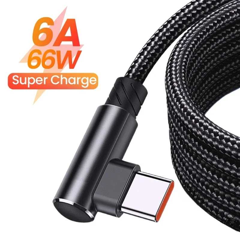 6A 66 Вт USB-кабель для быстрой зарядки типа C для Huawei Xiaomi 14 Redmi Honor OPPO Realme POCO 90-градусный локоть-кабель для зарядного устройства для игр Аксессуары для мобильных телефонов