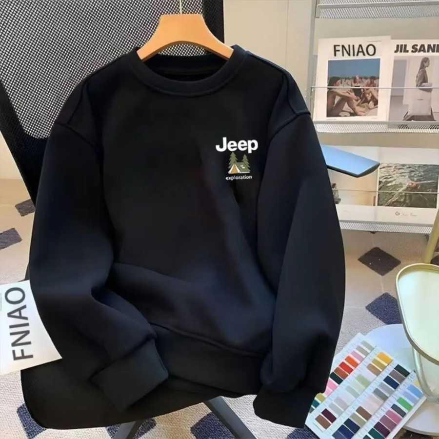 Мужской свитшот Jeep 2026: Новинка, плотный, с круглым вырезом, весна-осень, модный повседневный, с длинным рукавом, свободный крой, молодежный топ Толстовки и свитшоты