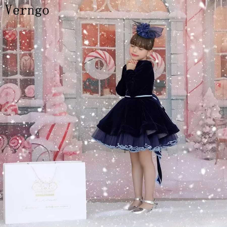 Verngo темно-синее платье с цветочным узором для девочек с круглым вырезом трапециевидной формы вечерние платья принцессы элегантные платья для торжественных случаев по индивидуальному заказу Свадебные вечерние платья
