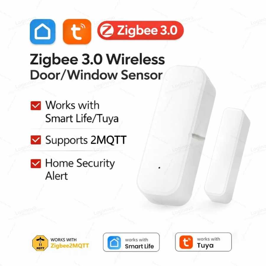 Zigbee датчик входа на дверь, окно, охранная магнитная сигнализация, контактный детектор Smart Life для Alexa Google Home Tuya Z2M Доступ к автоматизации здания