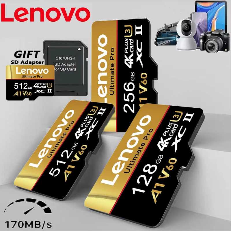Оригинальная карта памяти Lenovo 100 МБ/с UHS-I A1, 16 ГБ, 32 ГБ, 64 ГБ, 128 ГБ, 256 ГБ, 512 ГБ для дронов и камер, SD-карта U3 A2 Хранение данных