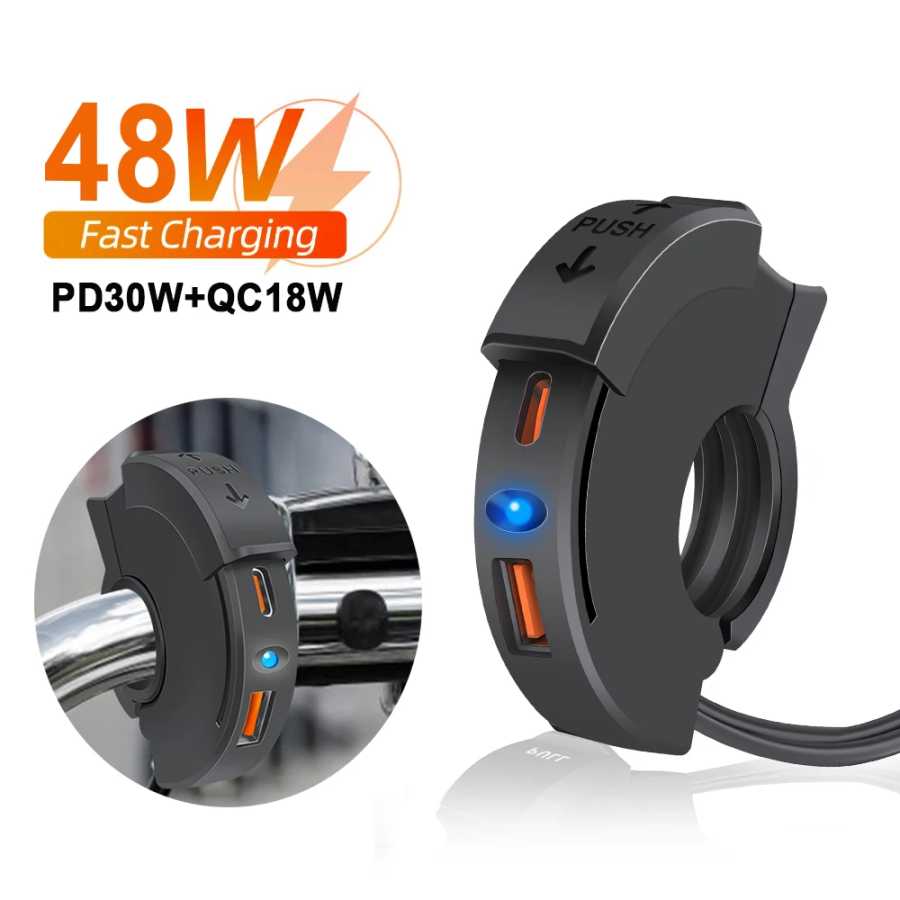 48 Вт PD QC3.0 мотоциклетное быстрое зарядное устройство USB, мото-руль, водонепроницаемый разъем типа C с переключателем/светодиодной подсветкой Аксессуары для мотоциклов
