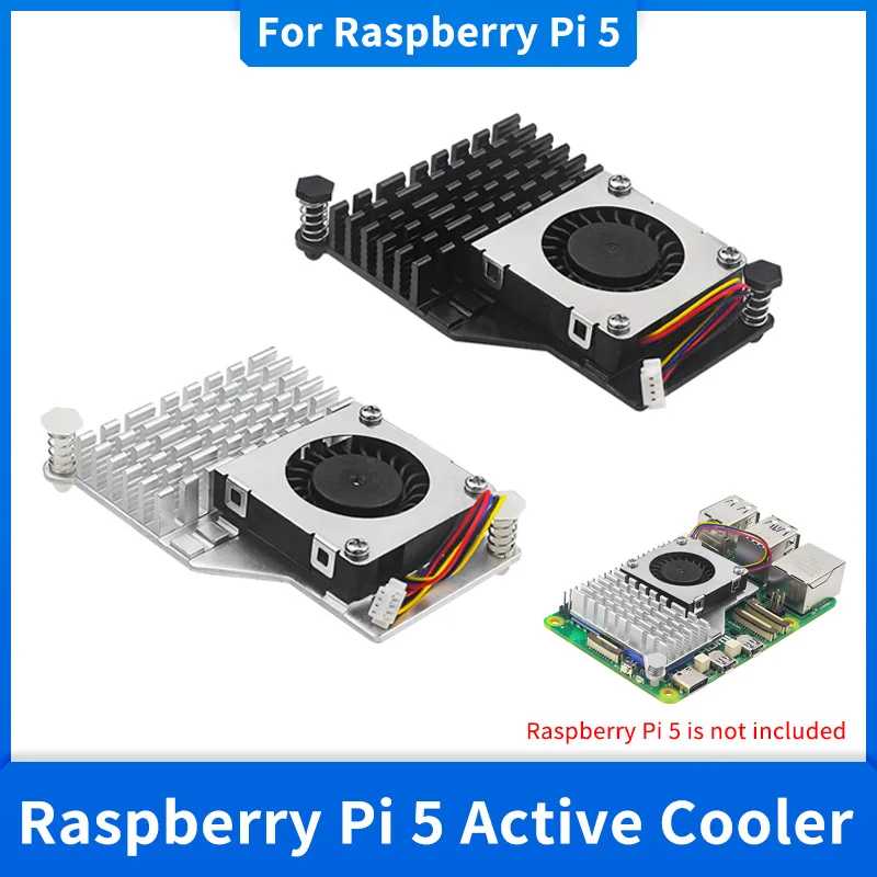 Кулер для Raspberry Pi 5 Active, алюминиевый теплоотвод с ШИМ-вентилятором, регулируемый по скорости, черный серебристый синий металлический радиатор для RPi 5 Компьютерные комплектующие