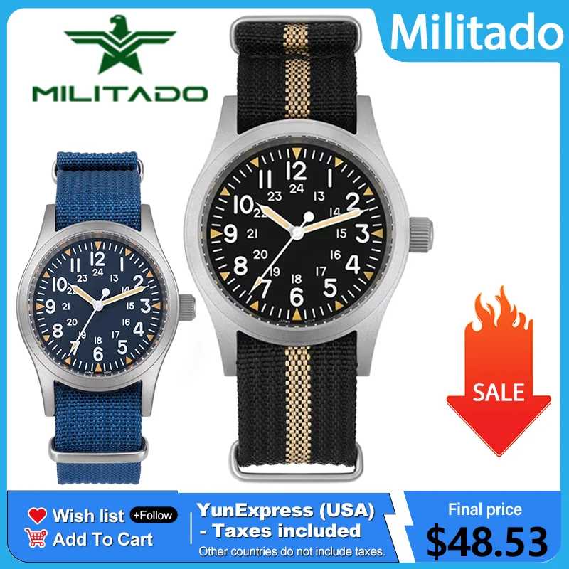 Militado ML05 38 мм военные полевые часы VH31 с куполообразным сапфировым стеклом водонепроницаемые 100 м супер светящиеся часы Мужские часы