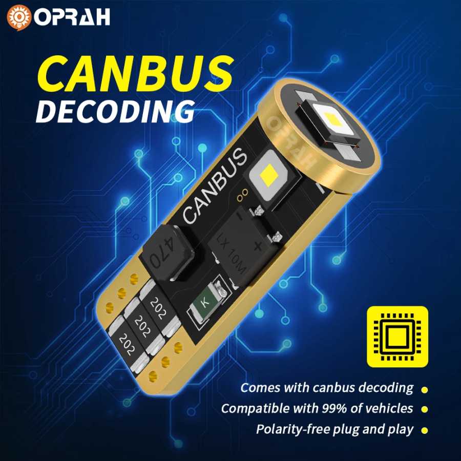 Фотография №4 товара Oprah 2 шт. светодиодные T10 W5W Canbus автомобильные фары без