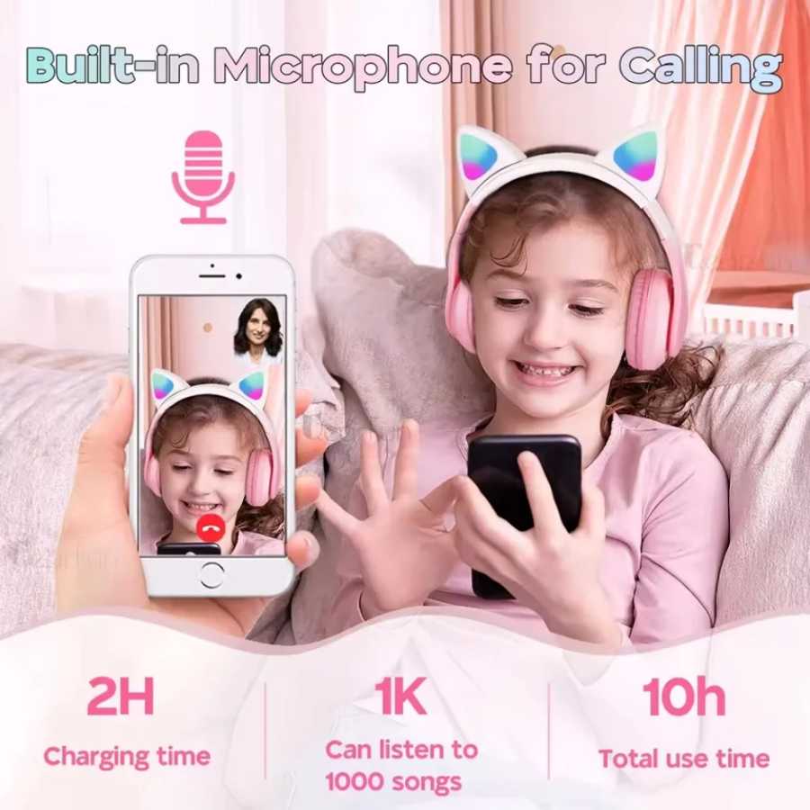 Фотография №4 товара Беспроводные наушники Котячие уши Bluetooth наушники стерео музыкальные наушники Bluetooth