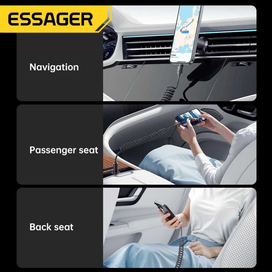 Фотография №2 товара Essager Автомобильный пружинный кабель типа C для iPhone 16 15