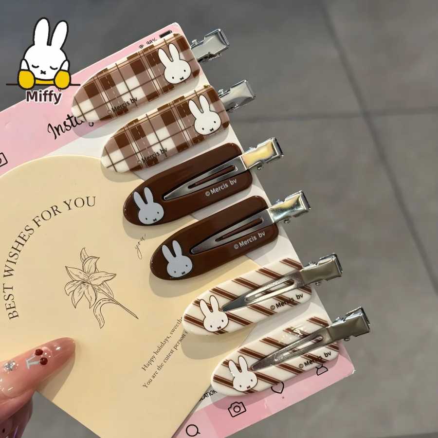 Заколка для волос Kawaii Miffy Rabbit, кофейная клетчатая заколка Miffy Rabbit, бесследная заколка, милая и ретро-зажим для челки с мультяшной челкой для девочек Игровые фигурки и трансформеры
