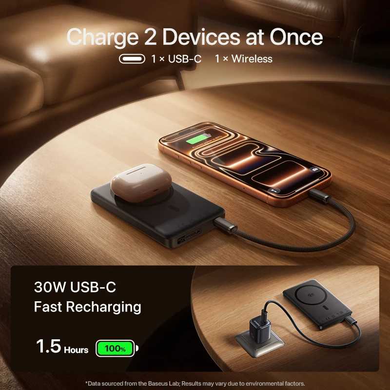 Фотография №4 товара Внешний аккумулятор Baseus Qi2.2 25W 10000 мАч с магнитной беспроводной