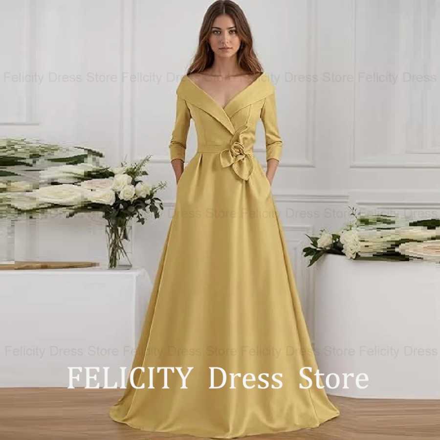 Индивидуальные модные платья FELICITY для мам невесты с карманами, атласные, А-силуэт, для официальных мероприятий, свадебных гостей, вечеринок и торжественных вечеров Свадебные вечерние платья