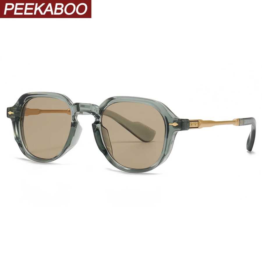 Солнцезащитные очки Peekaboo в маленькой оправе, ретро, женские, зеленые, коричневые, круглые, для мужчин, UV400, 2024, унисекс, полуметаллические, хит продаж Очки и аксессуары