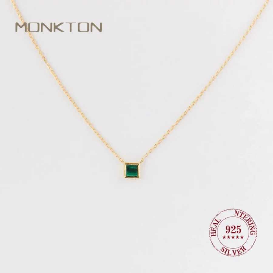 Новое ожерелье Monkton из стерлингового серебра S925 с квадратным кристаллом цвета павлиньего пера, женское роскошное элегантное ожерелье с покрытием под 14-каратное золото Ювелирные изделия