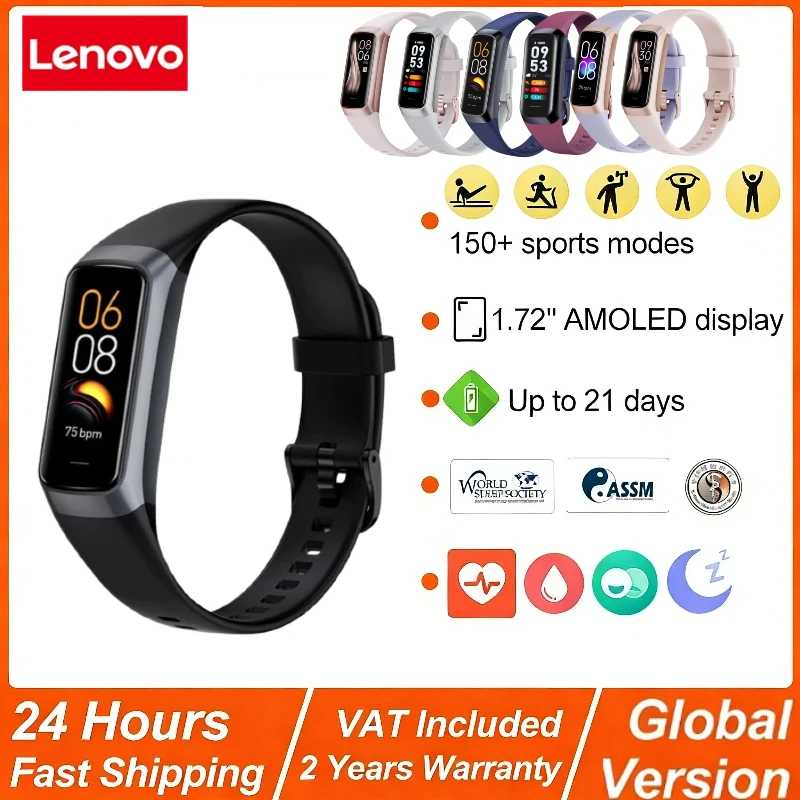 Смарт-браслет Lenovo: часы-трекер активности с Bluetooth, синхронизация с телефоном, информация о вызовах, смарт-часы для мужчин, женщин, студентов, новинка 2026 года Умная электроника