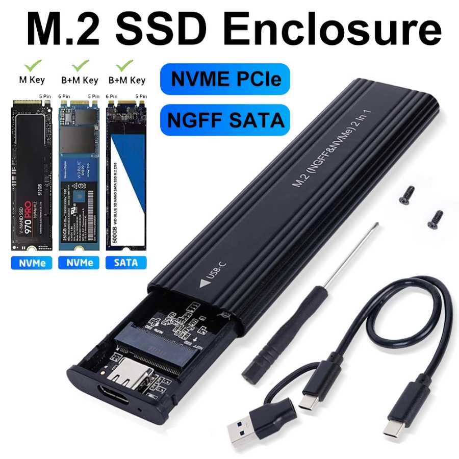 Корпус M2 SSD NVME SATA Dual Protocol M.2 to USB Type C SSD Enclosure Адаптер NVME SATA SSD Disk Box Поддержка клавиш M и клавиш B&M Хранение данных