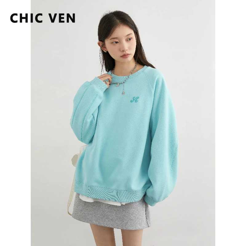 CHIC VEN женские толстовки свободные повседневные новые с круглым вырезом рукава реглан женские топы с длинными рукавами пуловер весна осень 2025 Толстовки и свитшоты