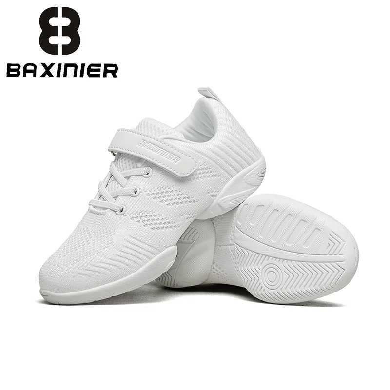 Легкие и удобные белые танцевальные туфли BAXINIER для девочек с отличным сцеплением для чирлидинга, тенниса и повседневной ходьбы Детская обувь