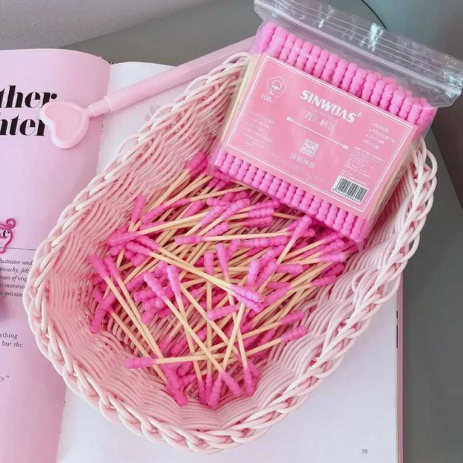 100-300 шт. розовые ватные палочки с двойной головкой, женские ватные палочки для снятия макияжа, наконечник для медицинских носовых ушей, аксессуары для чистки ушей Туалетная бумага
