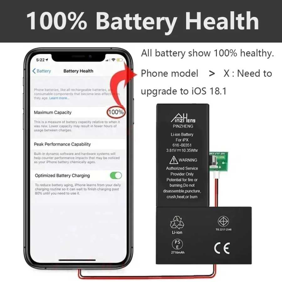 Фотография №3 товара Аккумулятор PINZHENG повышенной емкости для iPhone 14, 15, 16 Pro